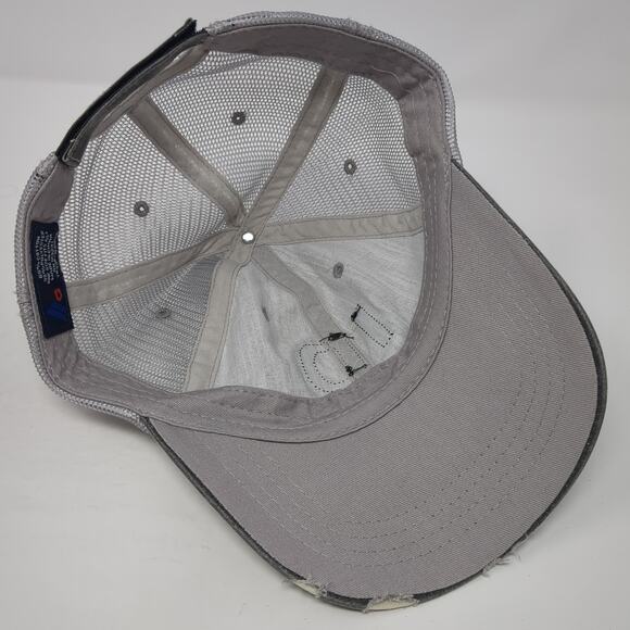 ID Strapback Trucker Hat Gray One Size Adjustable Mesh Back Distressed 6 Panel - Picture 7 of 9